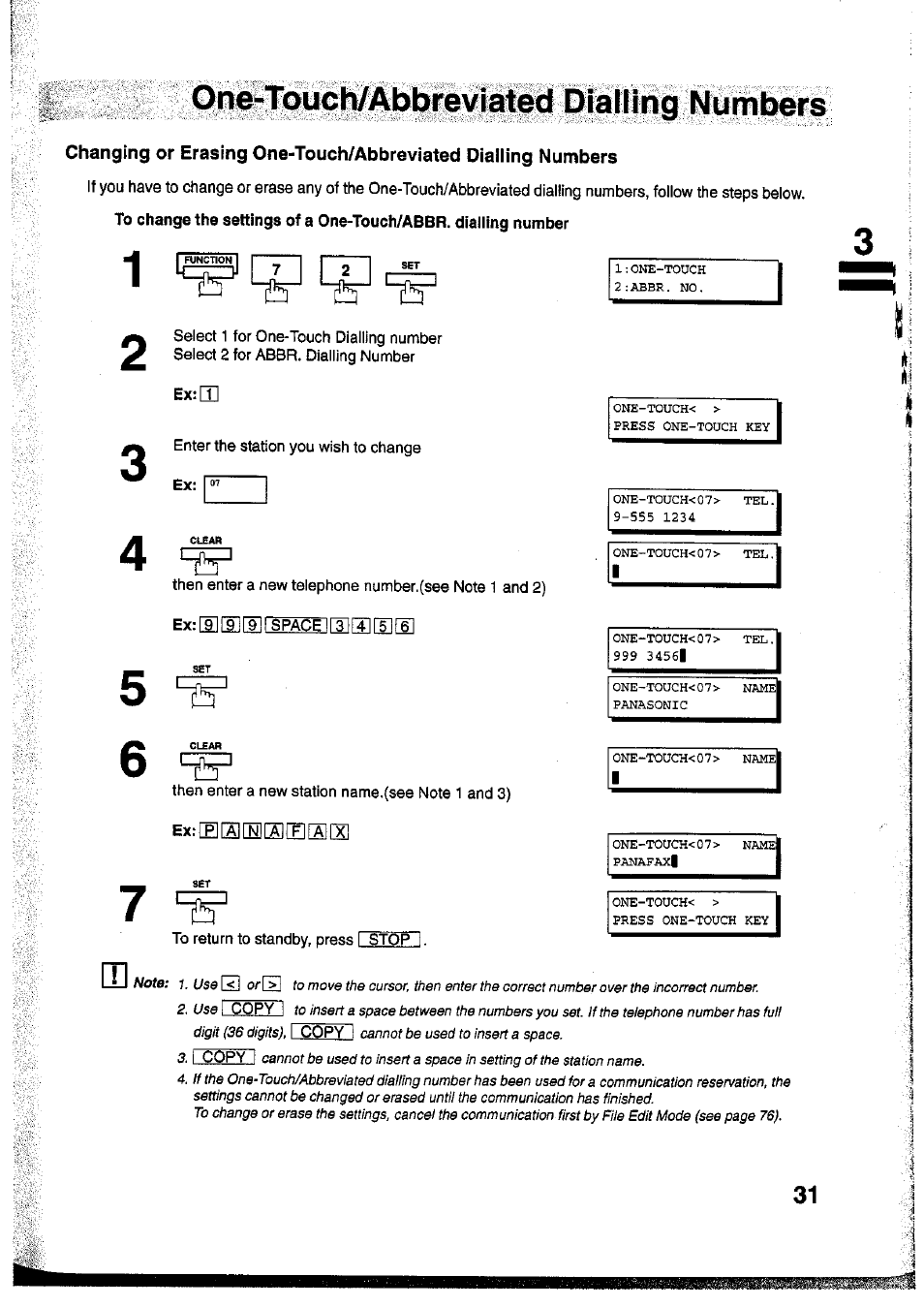 Ex:|t, Entering one-touch/abbreviated dialling numbers, One-touch/abbreviated dialling numbers | Panasonic Panafax UF-755 User Manual | Page 33 / 148