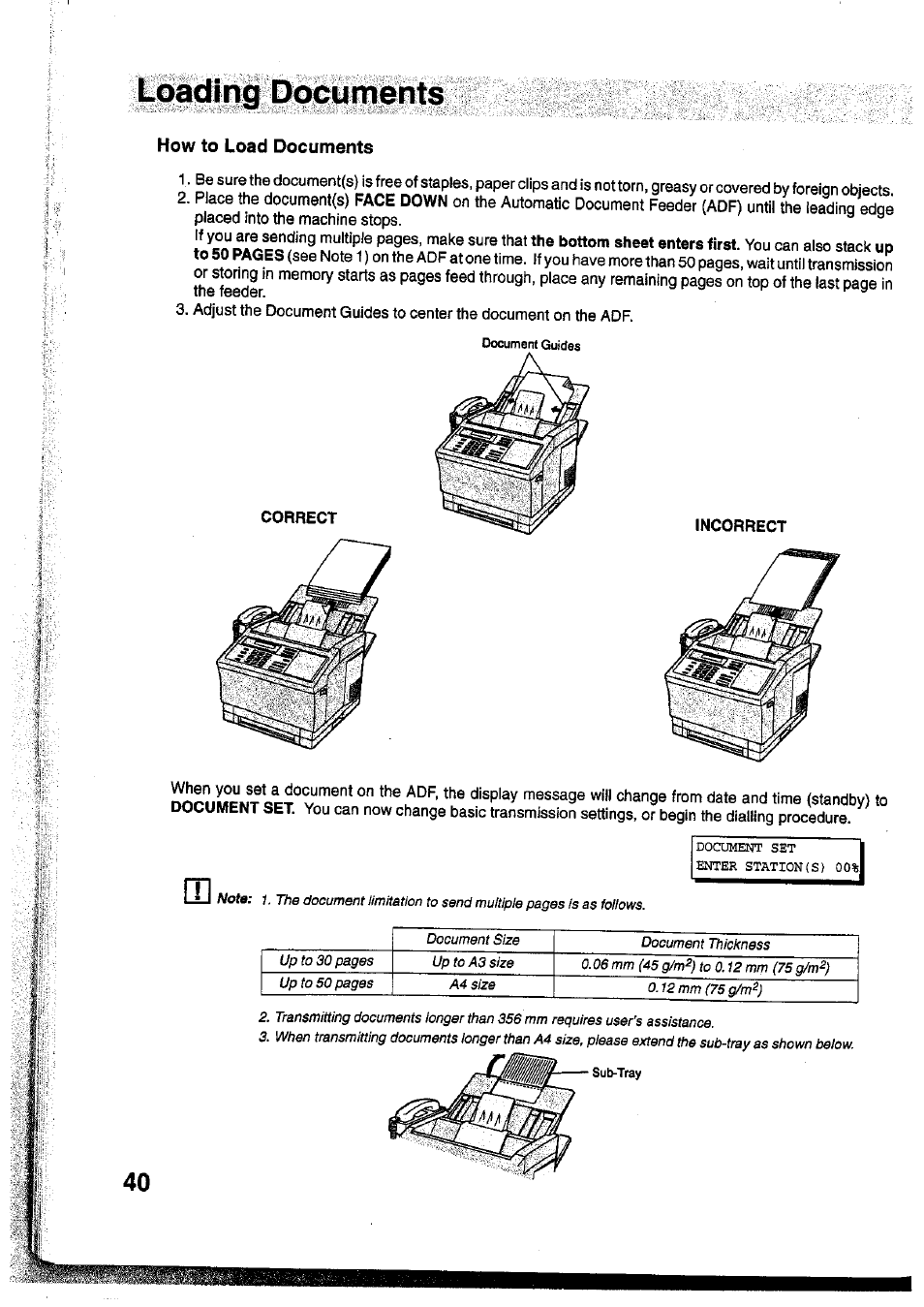 How to load documents, Loading documents | Panasonic Panafax UF-755 User Manual | Page 42 / 148