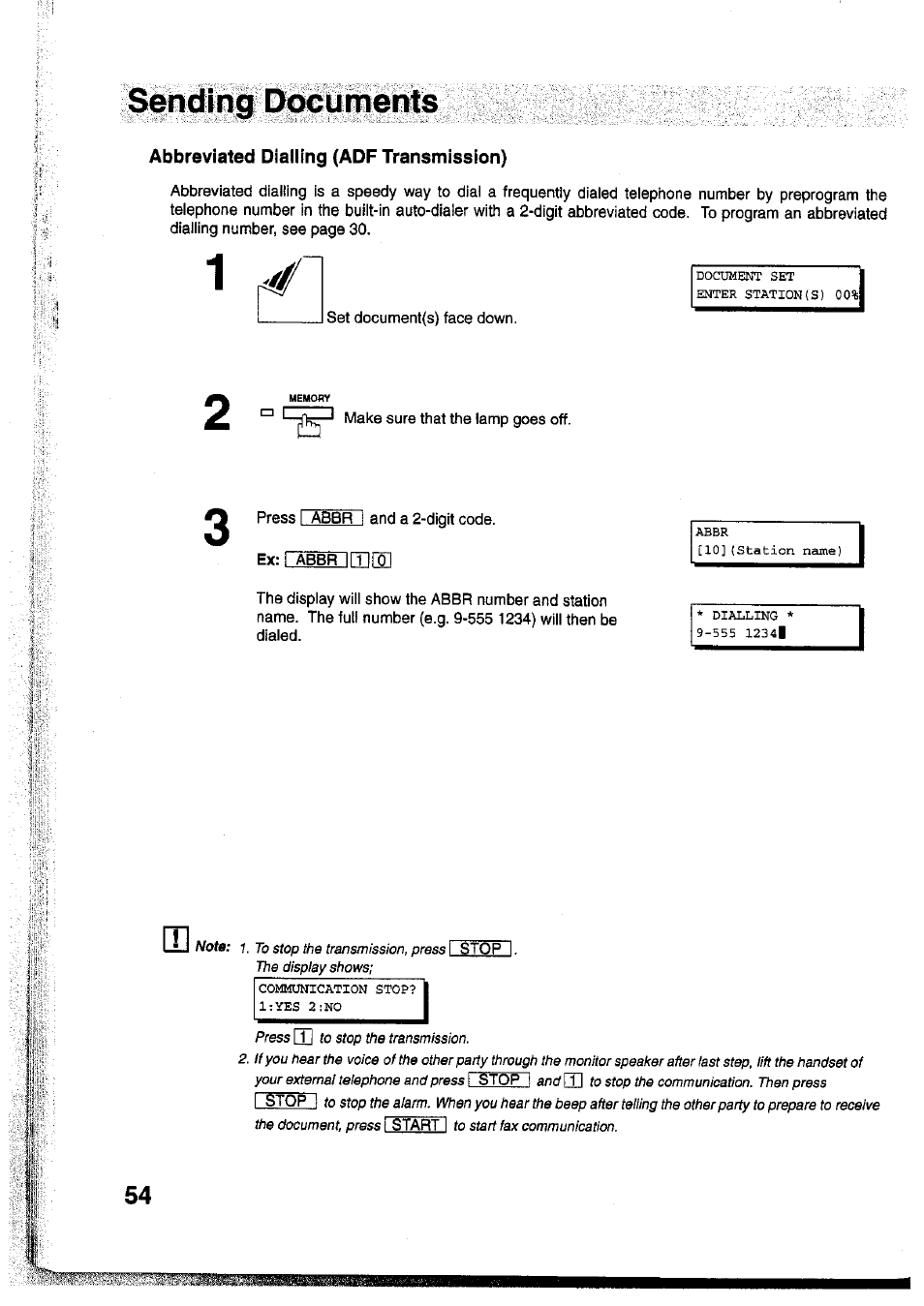 Abbreviated dialling (adf transmission), Senctm^ p^u ri^^nts | Panasonic Panafax UF-755 User Manual | Page 56 / 148