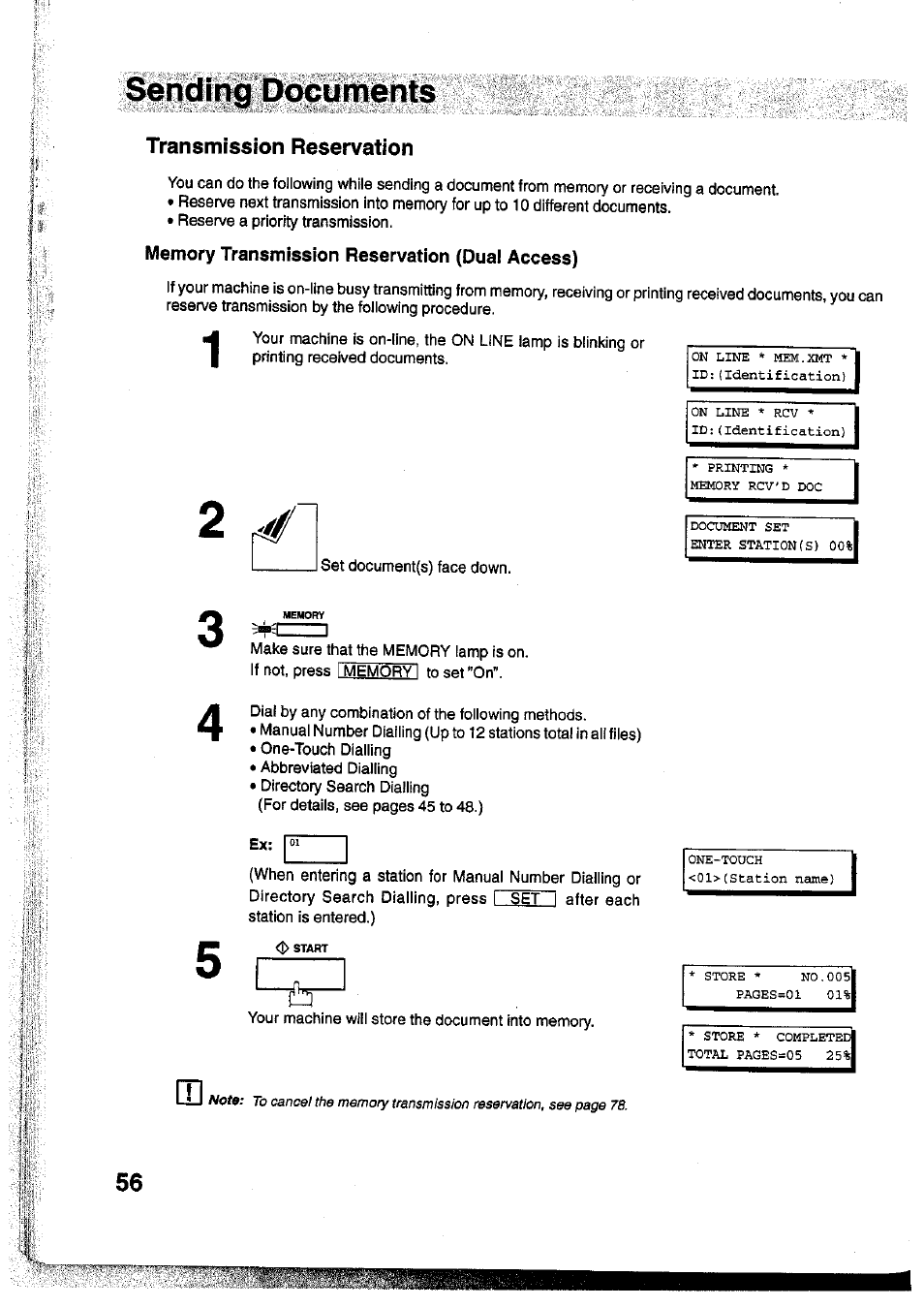 Memory transmission reservation (dual access) | Panasonic Panafax UF-755 User Manual | Page 58 / 148