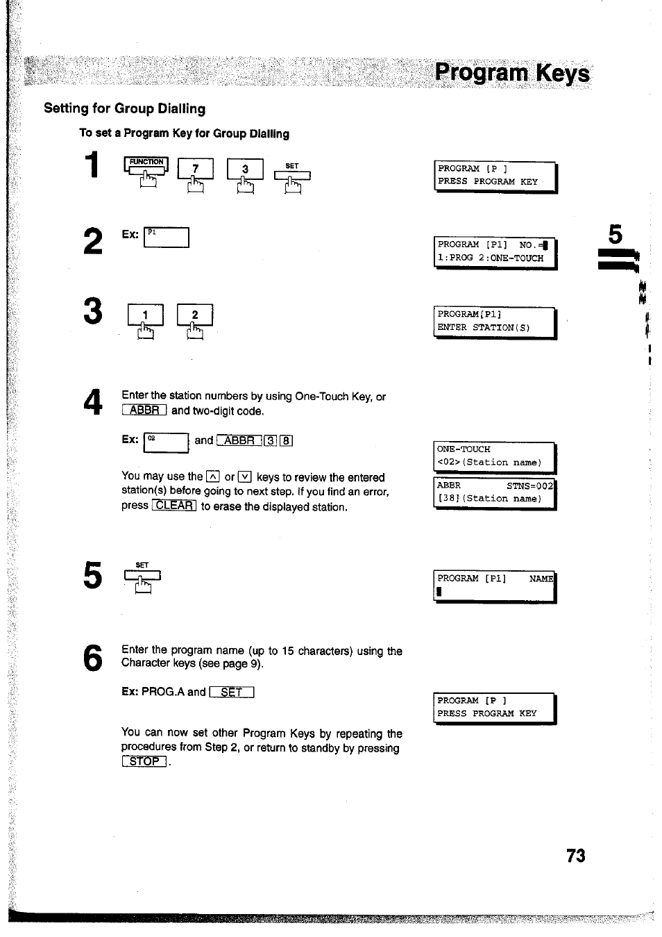 To set a program key for group dialling | Panasonic Panafax UF-755 User Manual | Page 75 / 148