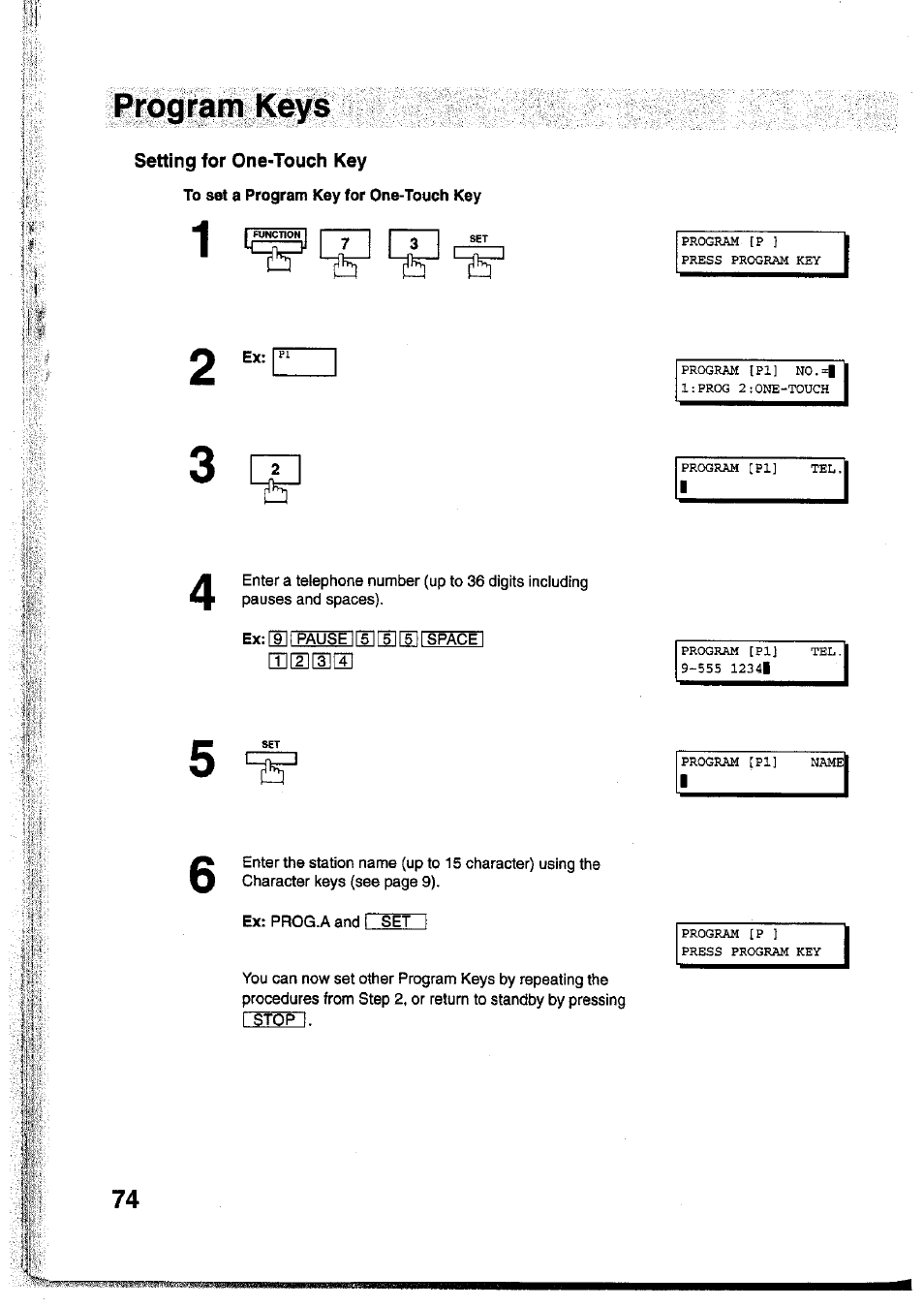 Setting for one-touch key, Pibgram keys, V tv | Panasonic Panafax UF-755 User Manual | Page 76 / 148