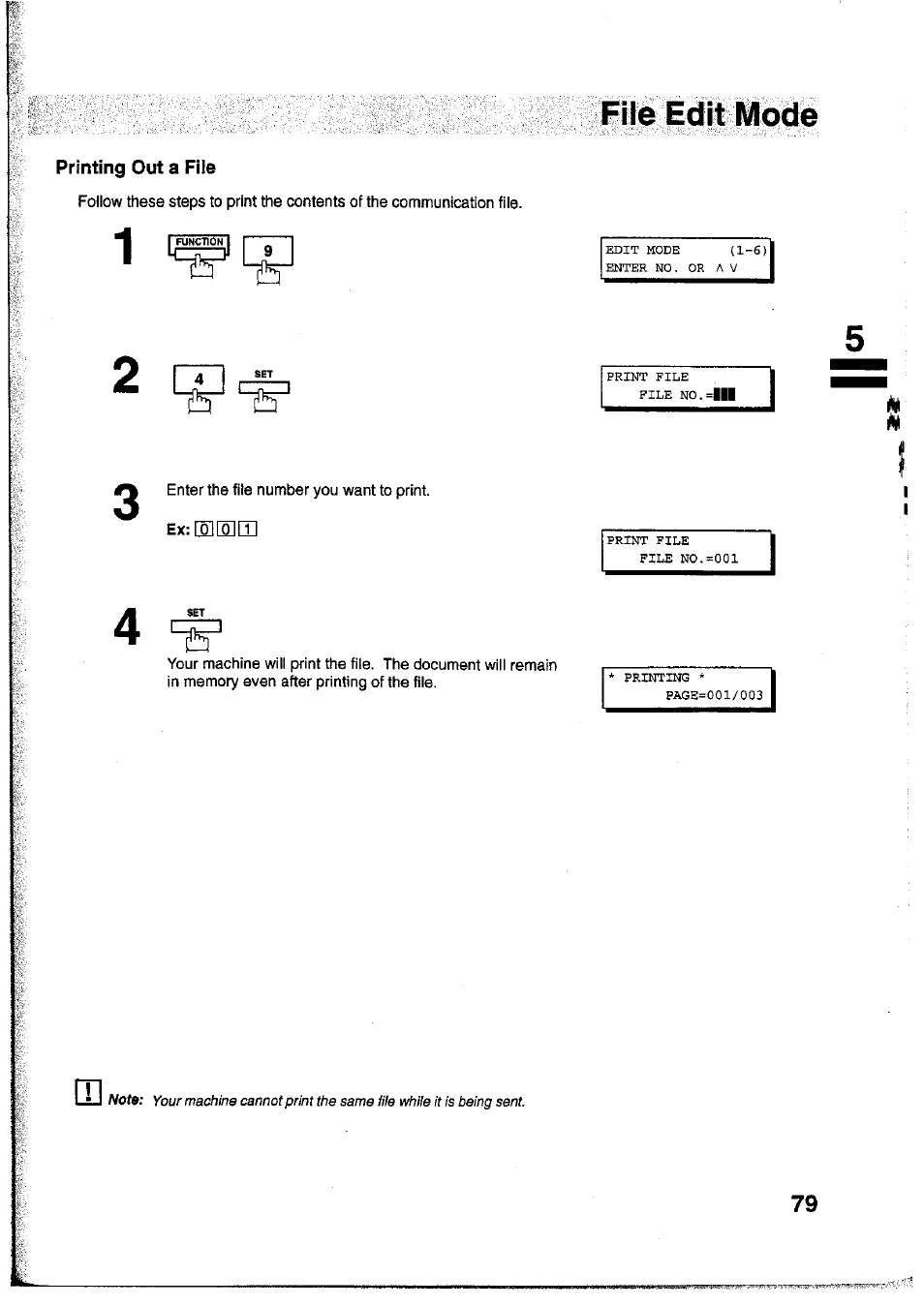 Printing out a file, Ex:[0][0][i, Filé edit mode | Panasonic Panafax UF-755 User Manual | Page 81 / 148