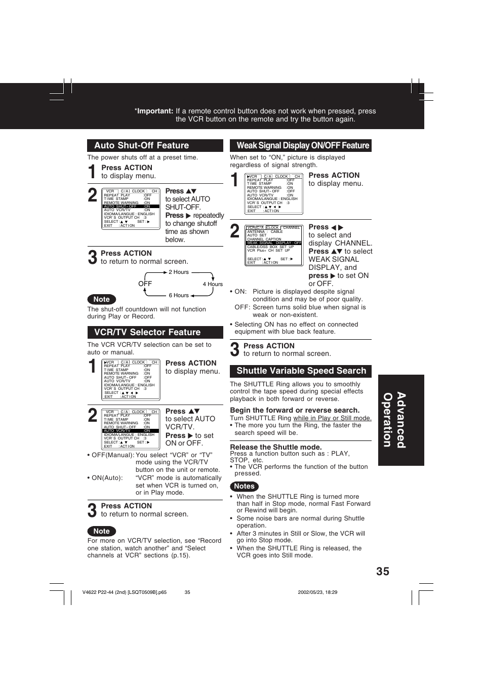 Advanced operation | Panasonic PV-V4622 User Manual | Page 35 / 44