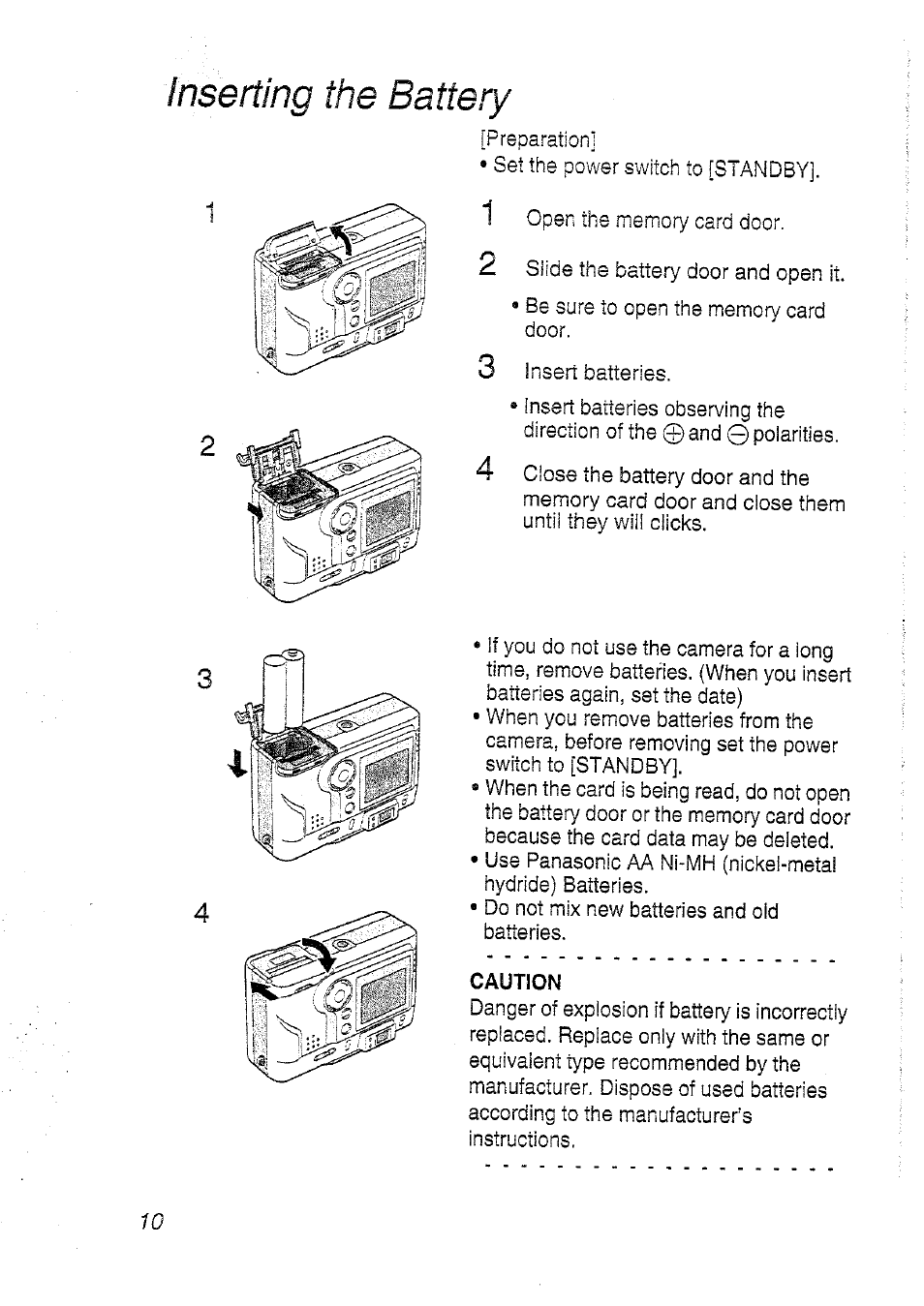 Inserting the battery | Panasonic DMC-LC20T  EN User Manual | Page 10 / 72