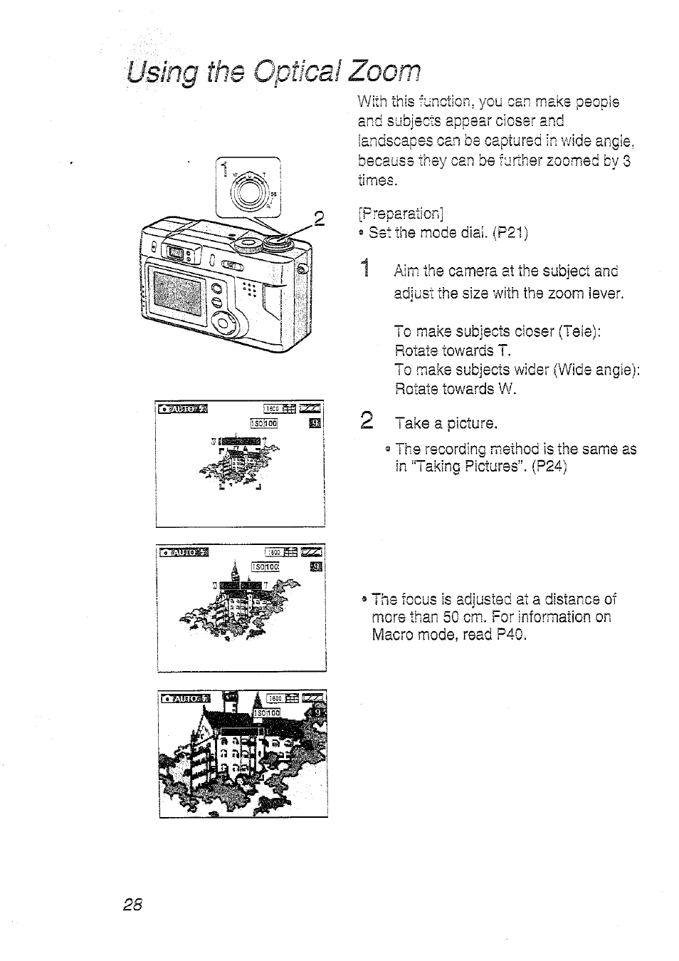 Using the optical zoom | Panasonic DMC-LC20T  EN User Manual | Page 28 / 72