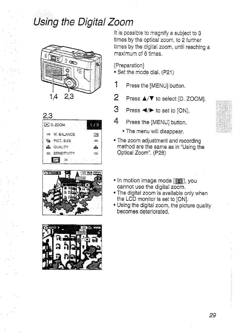 Using the digital zoom, Euazoom | Panasonic DMC-LC20T  EN User Manual | Page 29 / 72