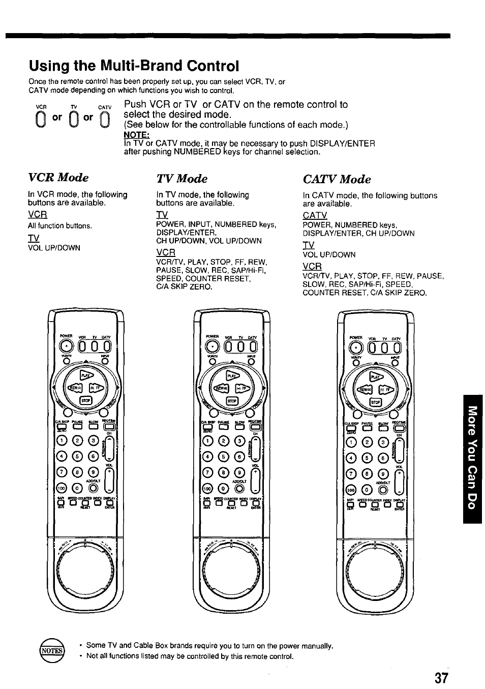 Using the multi-brand control, Note | Panasonic PV-7664 User Manual | Page 37 / 44