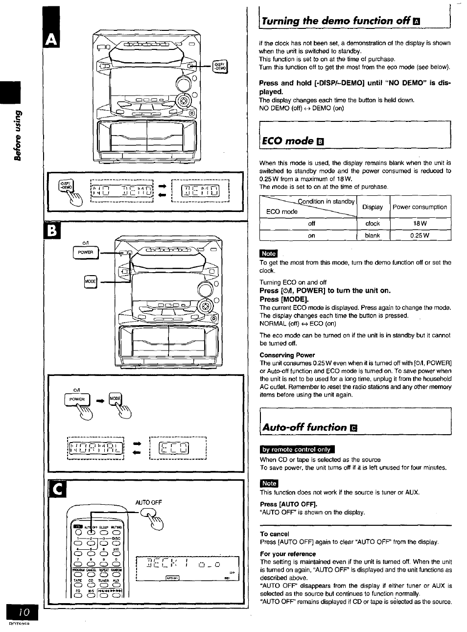 Turning the demo function off q | Panasonic SC-AK18 EN User Manual | Page 10 / 32