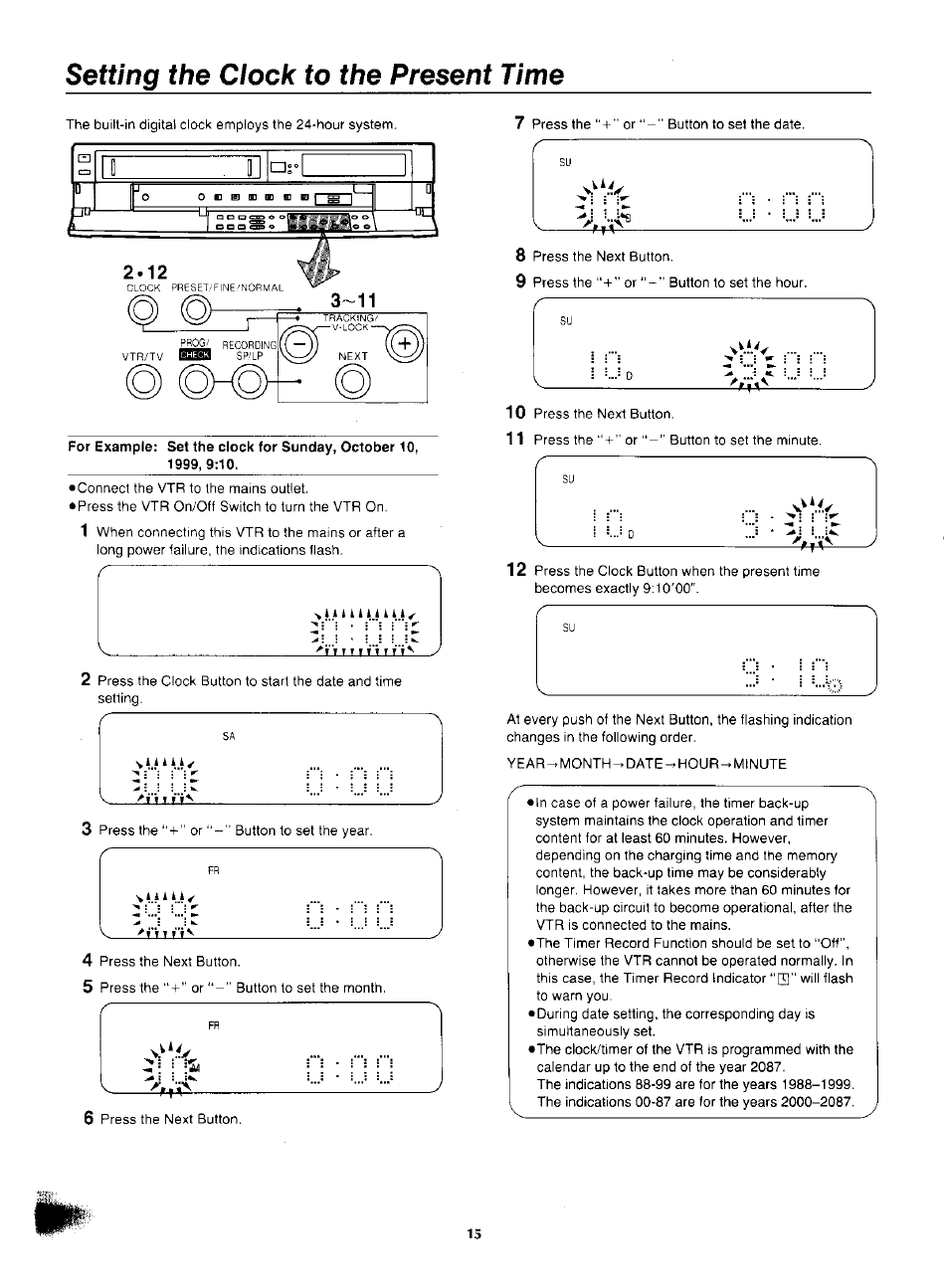 Setting the clock to the present time | Panasonic NV-F55EA User Manual | Page 15 / 47