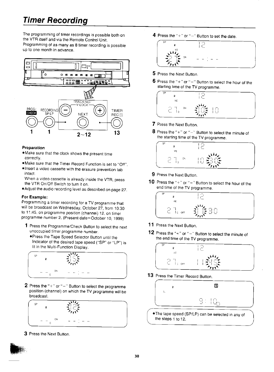 Timer recording | Panasonic NV-F55EA User Manual | Page 30 / 47