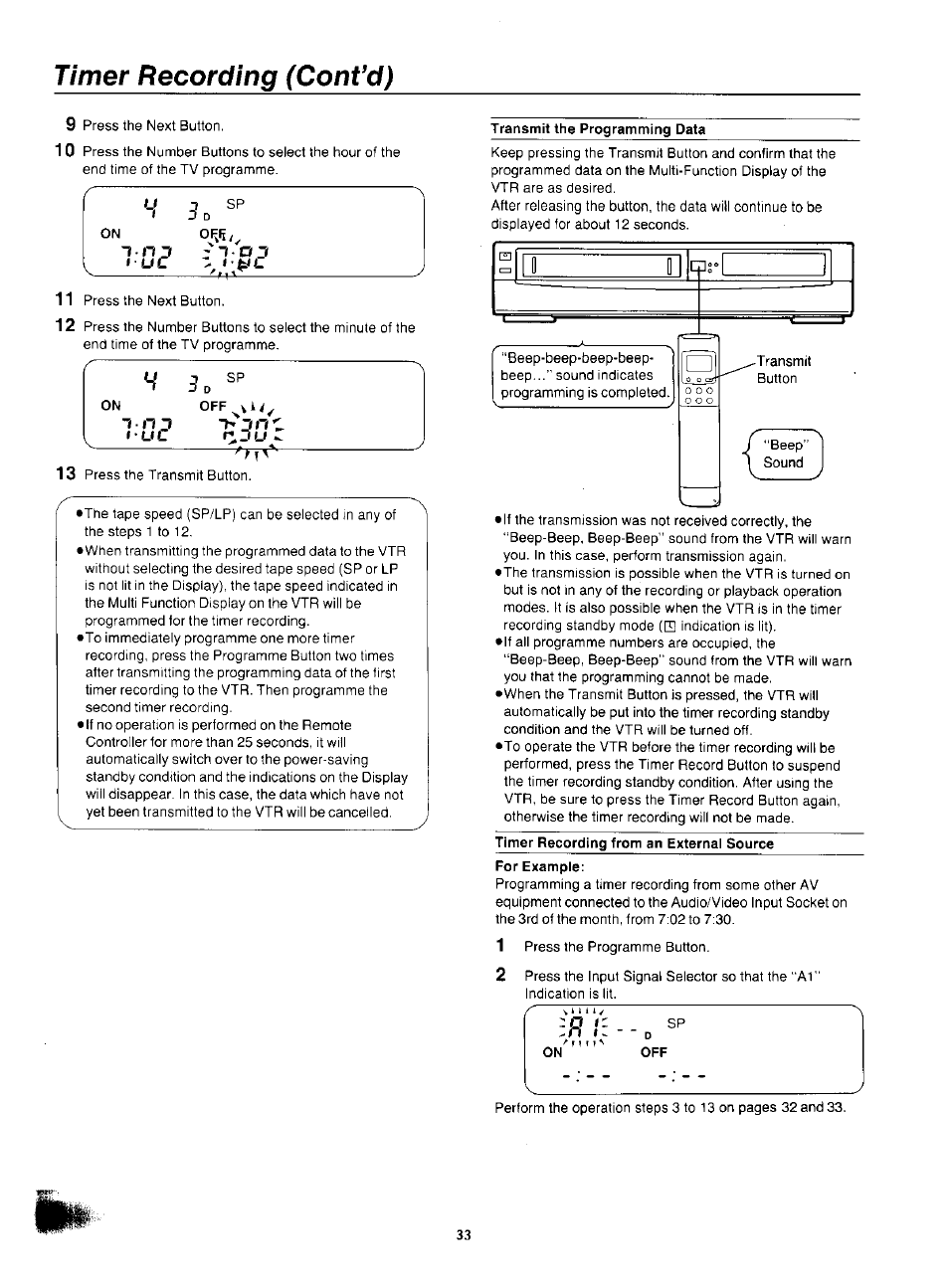 Timer recording (cont’d), F - u c | Panasonic NV-F55EA User Manual | Page 33 / 47