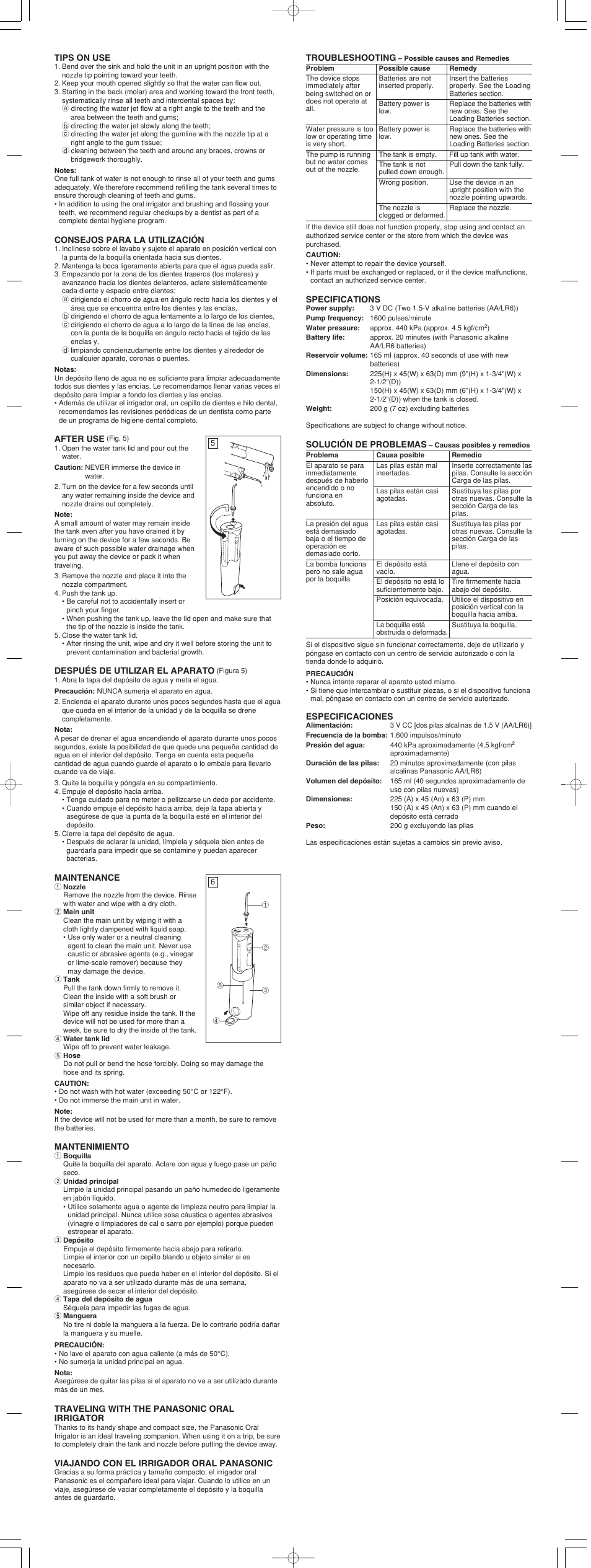 Panasonic oral irrigator User Manual | Page 4 / 4