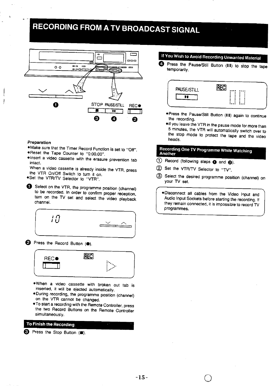 Recordtng from a tv broadcast signal | Panasonic NVG40 User Manual | Page 15 / 26