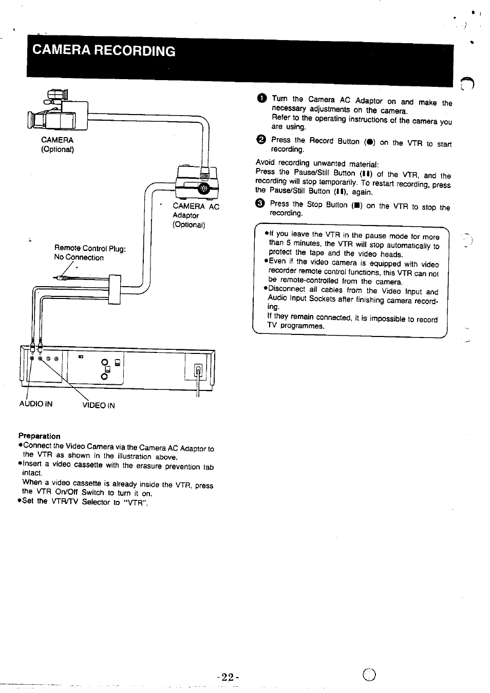 Camera recording, Preparation | Panasonic NVG40 User Manual | Page 22 / 26
