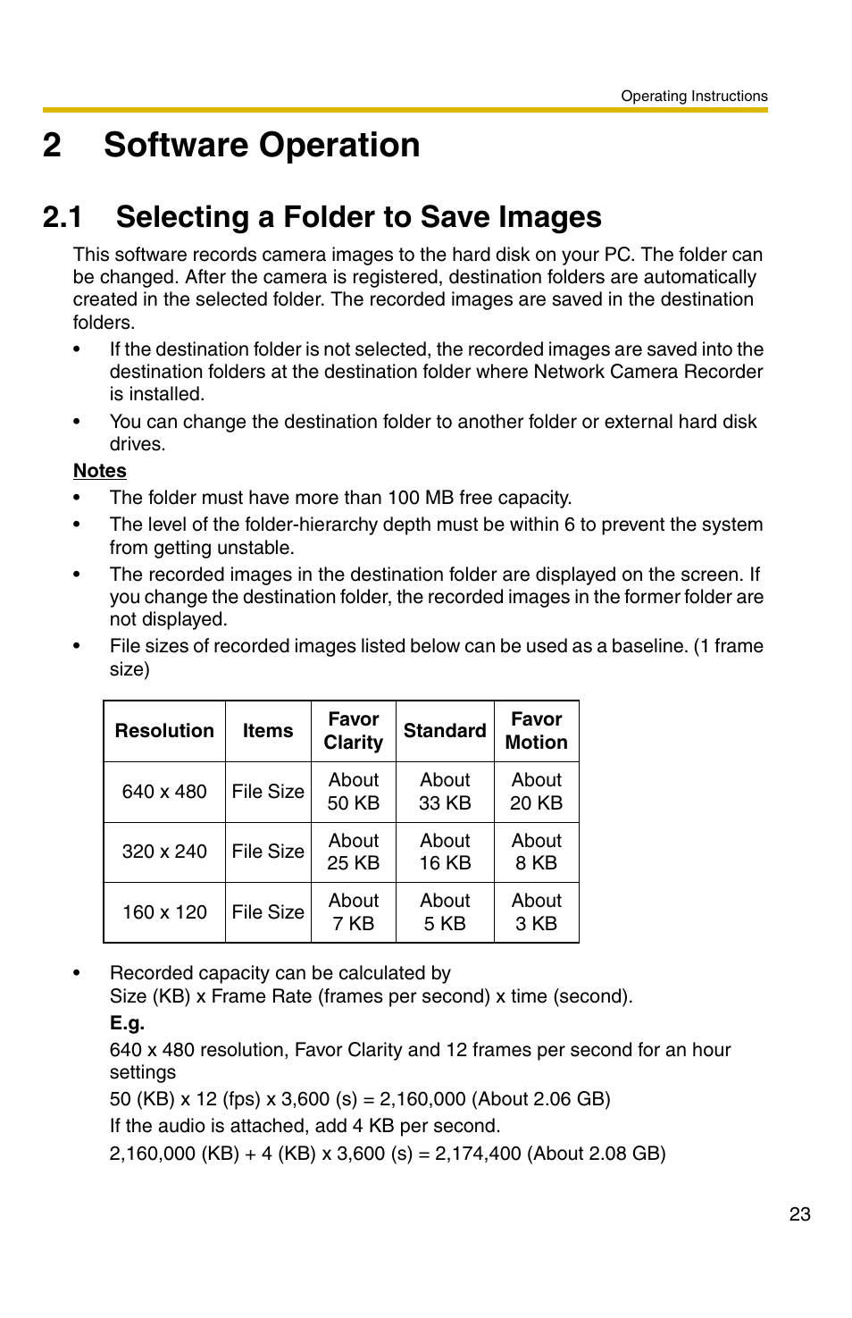 2 software operation, 1 selecting a folder to save images, 2software operation | Panasonic BB-HNP11CE User Manual | Page 23 / 101