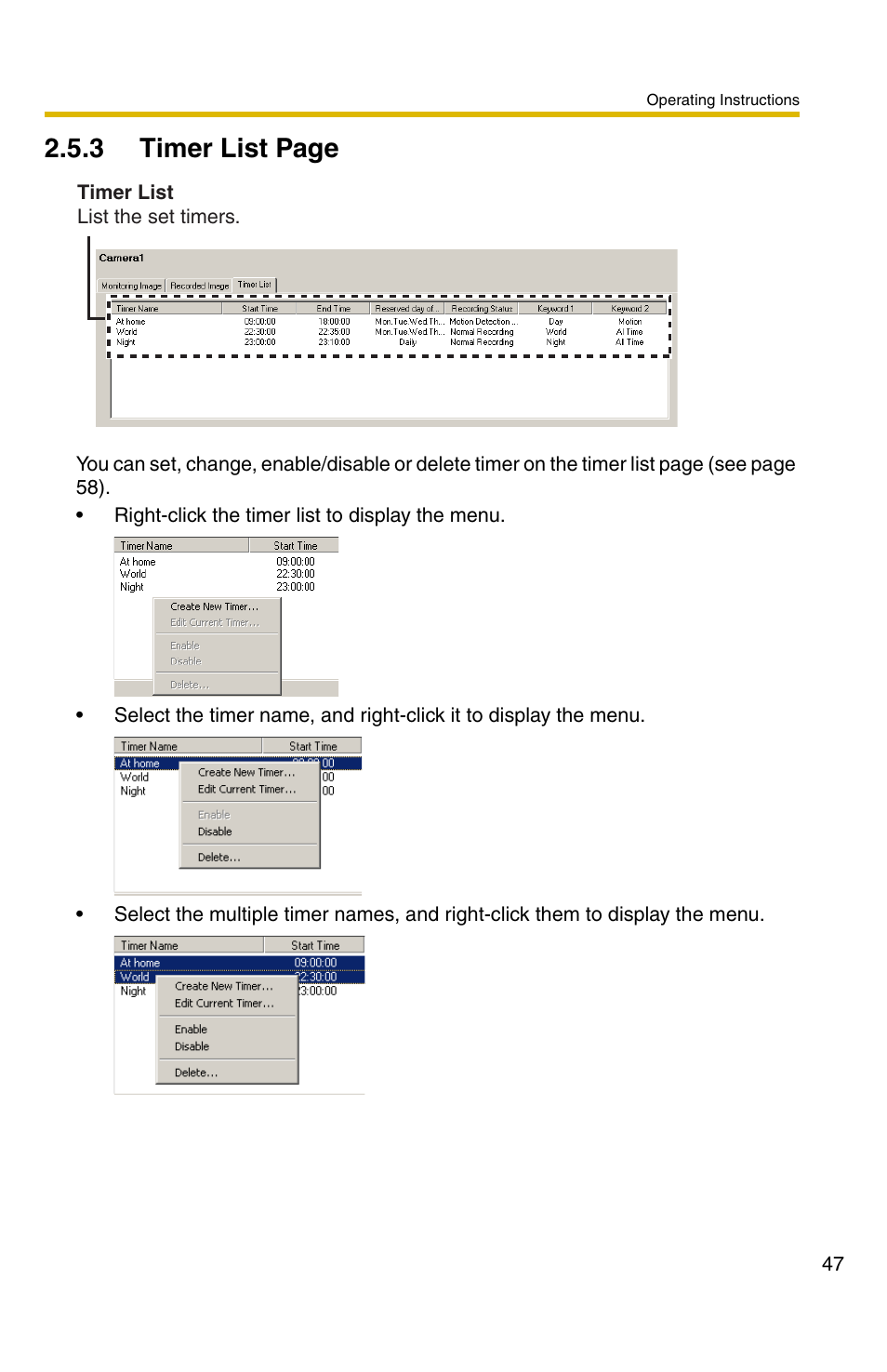 E 47), 3 timer list page | Panasonic BB-HNP11CE User Manual | Page 47 / 101