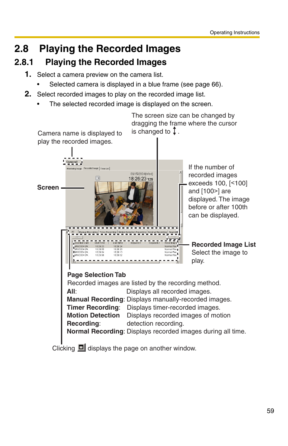8 playing the recorded images, 1 playing the recorded images | Panasonic BB-HNP11CE User Manual | Page 59 / 101