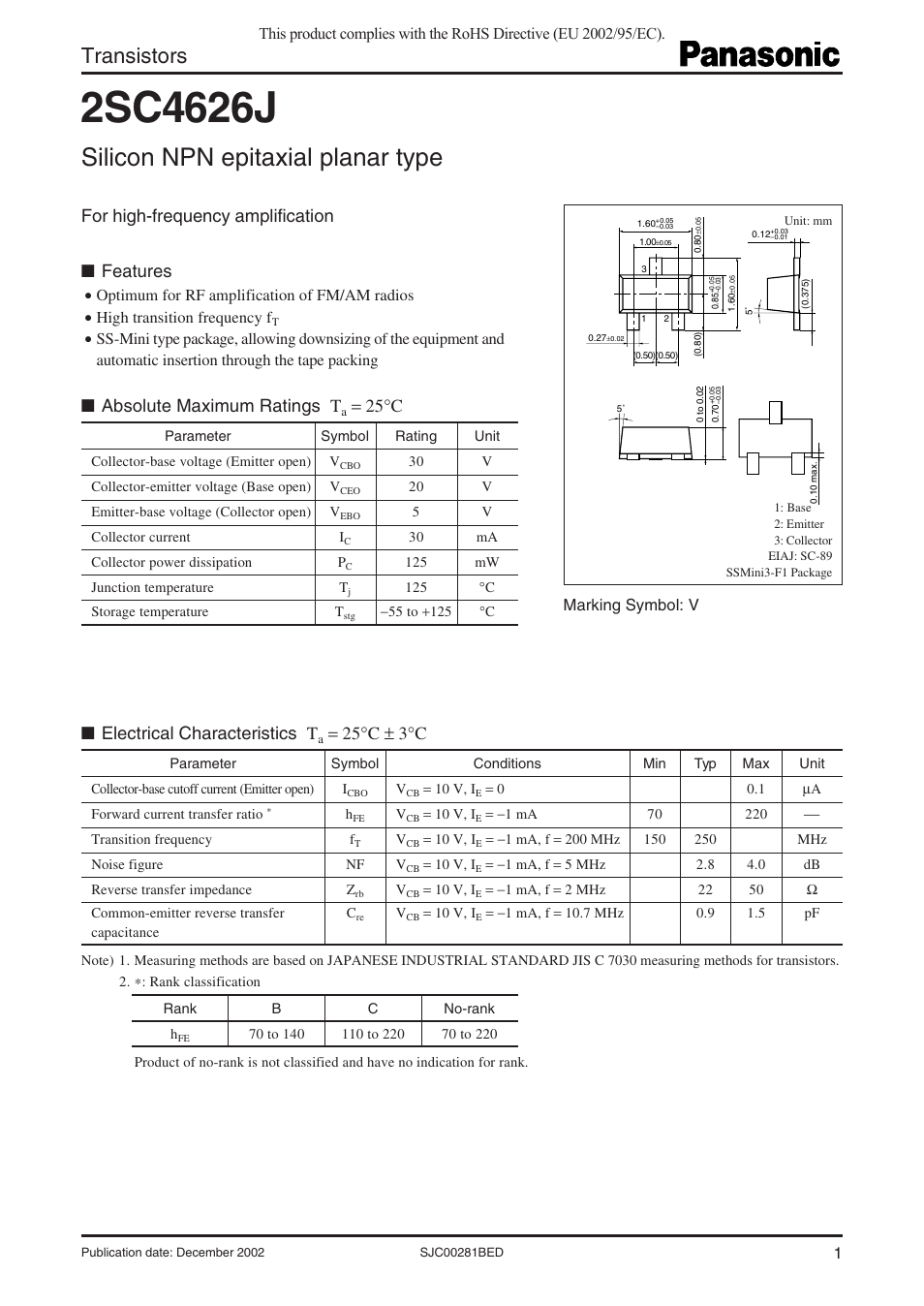 Panasonic 2SC4626J User Manual | 3 pages