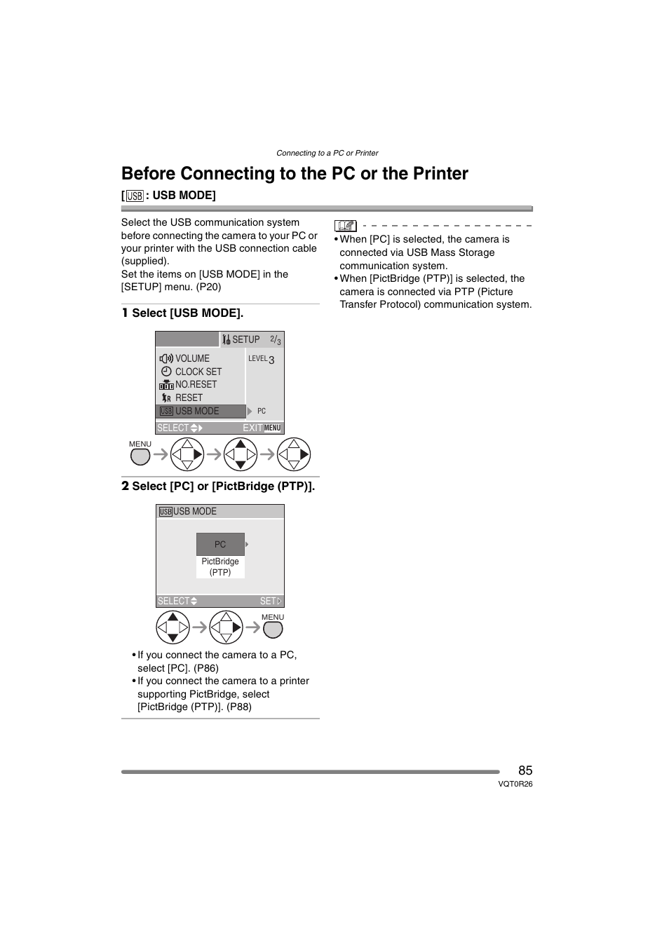 Connecting to a pc or printer, Before connecting to the pc or the printer | Panasonic DMC-FX8PP User Manual | Page 85 / 116