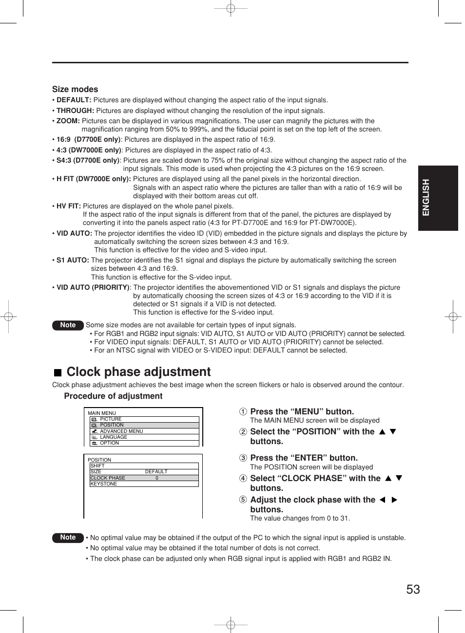 Clock phase adjustment | Panasonic PT-DW7000E User Manual | Page 53 / 106