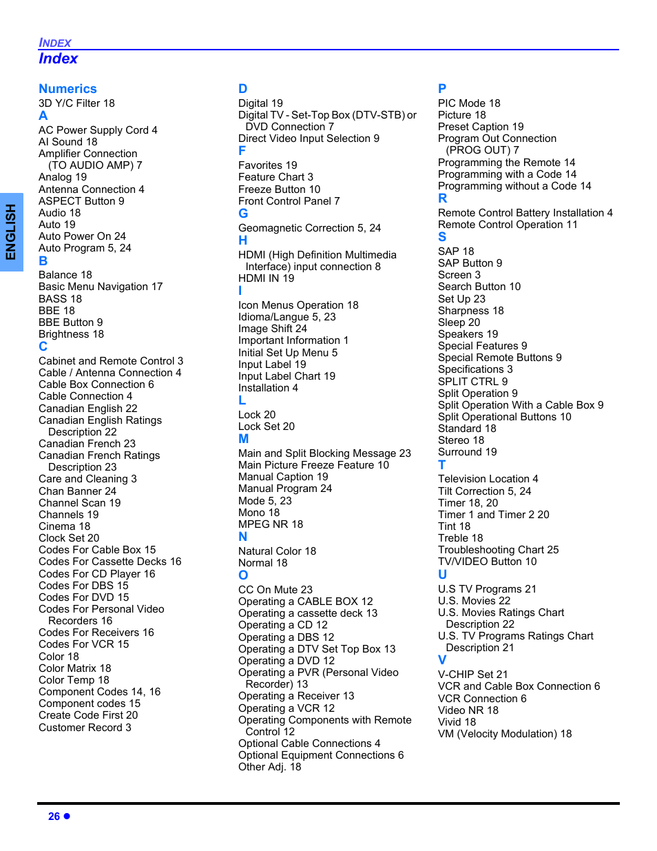 Index | Panasonic CT 36HL44 User Manual | Page 28 / 96