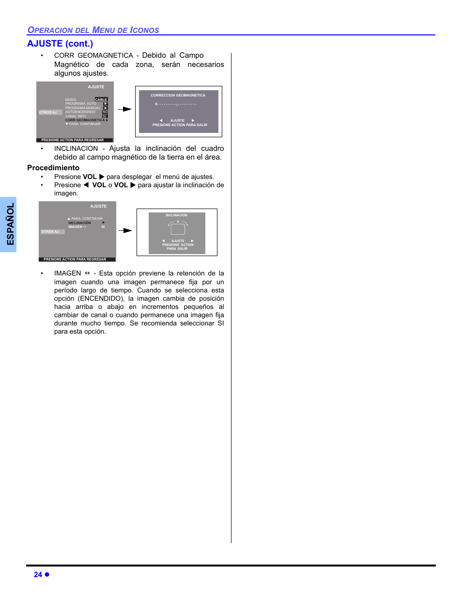 Es p añol ajuste (cont.), 24 z | Panasonic CT 36HL44 User Manual | Page 54 / 96