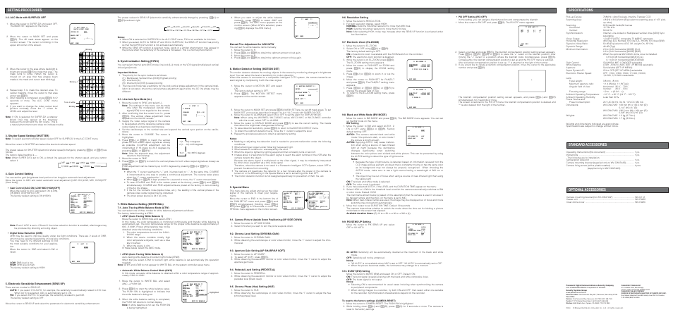 Major operating controls and their functions, Setting procedures | Panasonic WV-CW474A User Manual | Page 2 / 2