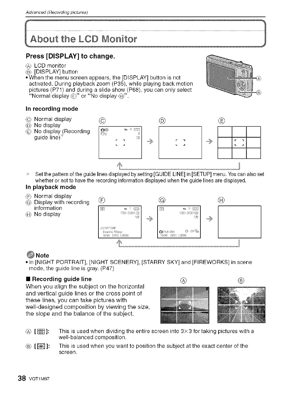 About the lcd monitor | Panasonic DMC-FS5 User Manual | Page 38 / 120