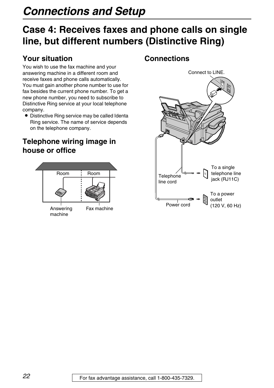 Connections and setup, Your situation | Panasonic KX-FB421 User Manual | Page 22 / 92
