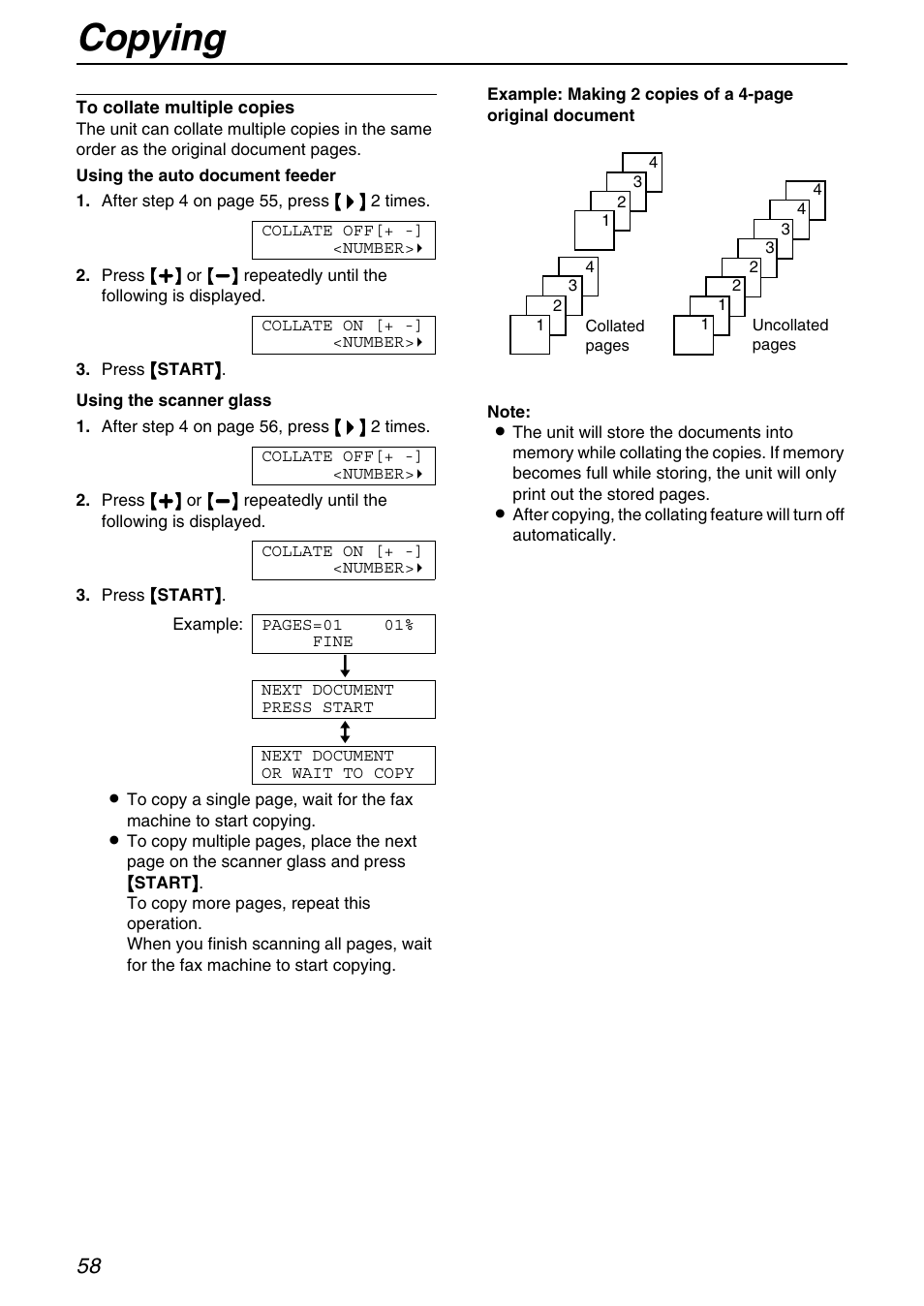 Copying | Panasonic KX-FB421 User Manual | Page 58 / 92