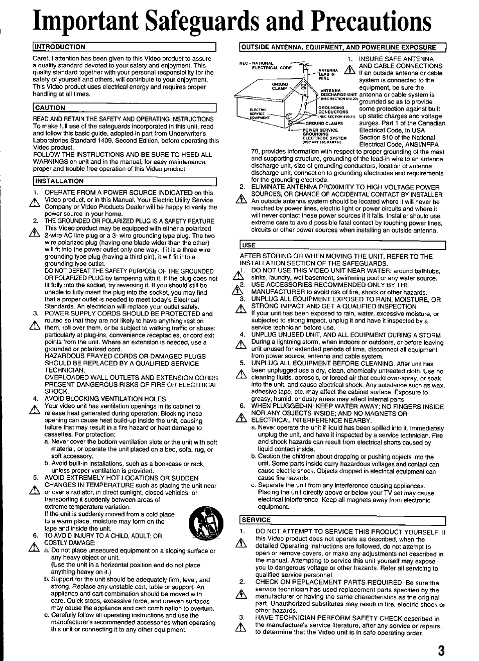 Important safeguards and precautions | Panasonic PV-M2036 User Manual | Page 3 / 28