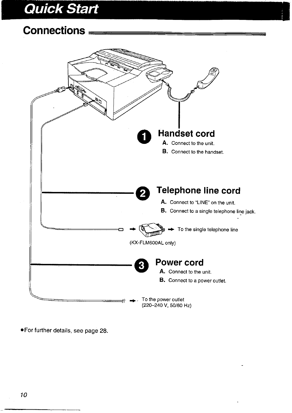 Connections, Quick start | Panasonic KXFLM600NZ User Manual | Page 10 / 139