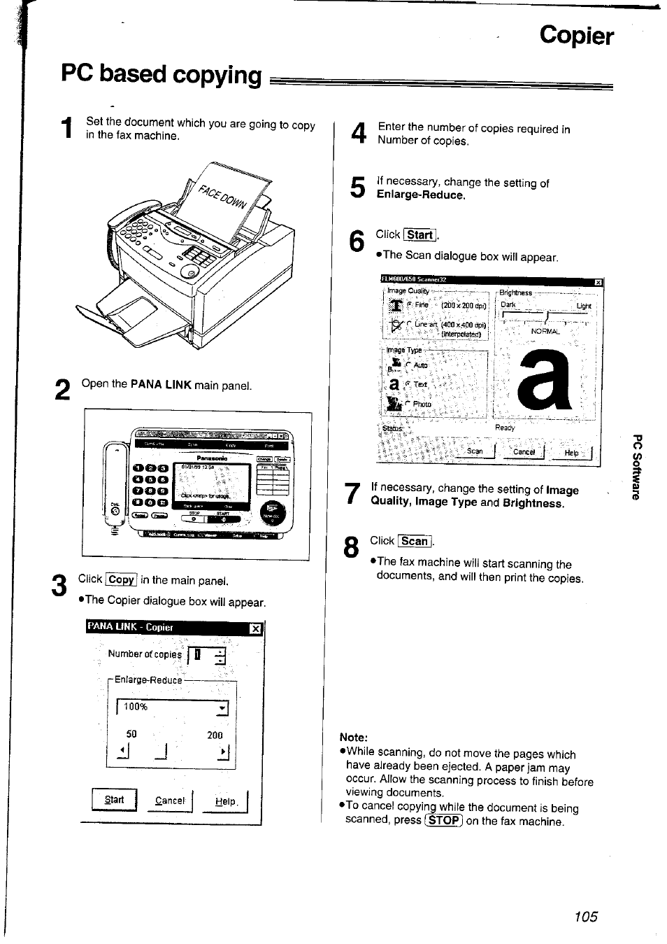 Copier, Pc based copying, Note | Copier pc based copying | Panasonic KXFLM600NZ User Manual | Page 105 / 139