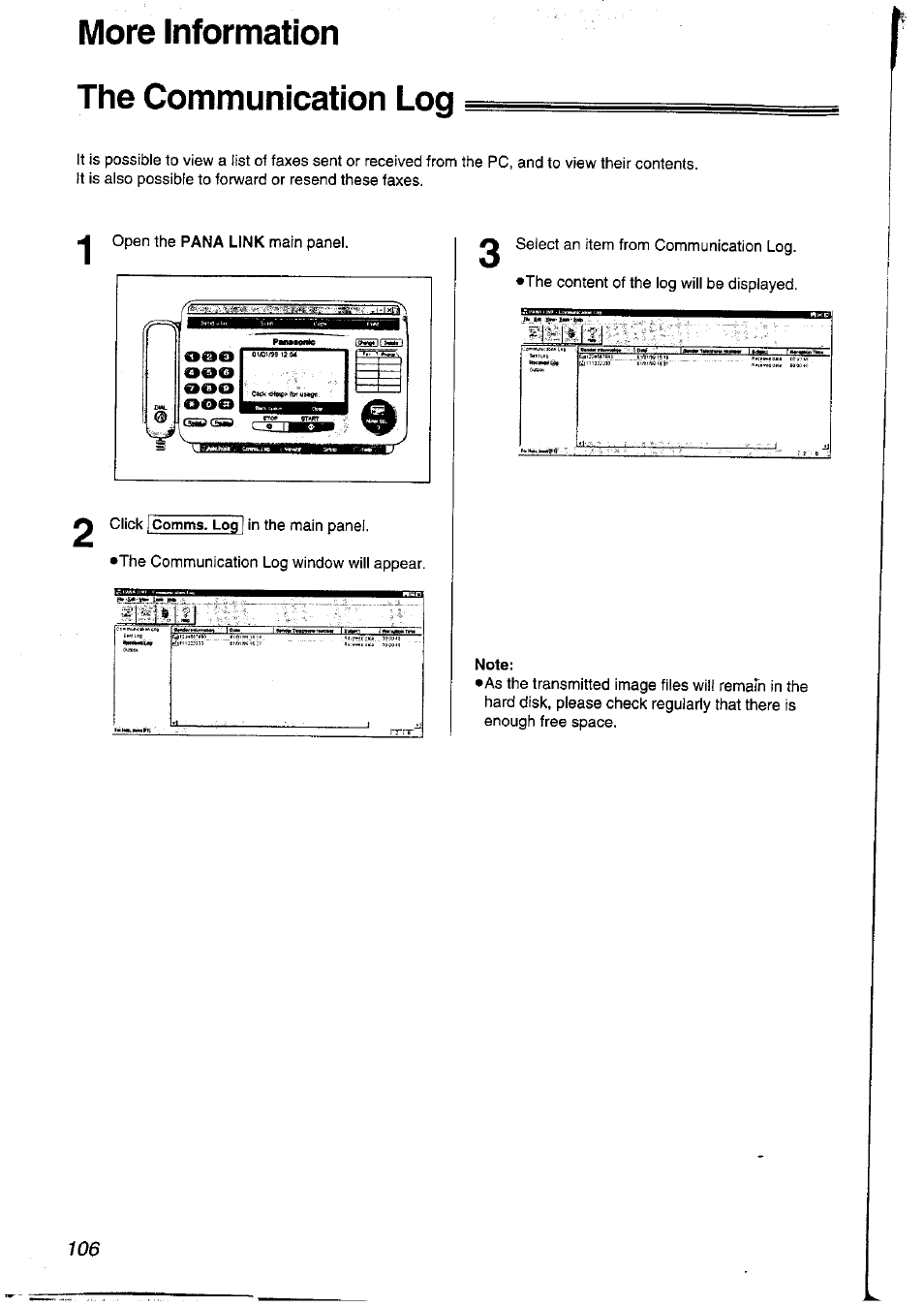 More information the communication log, Note | Panasonic KXFLM600NZ User Manual | Page 106 / 139