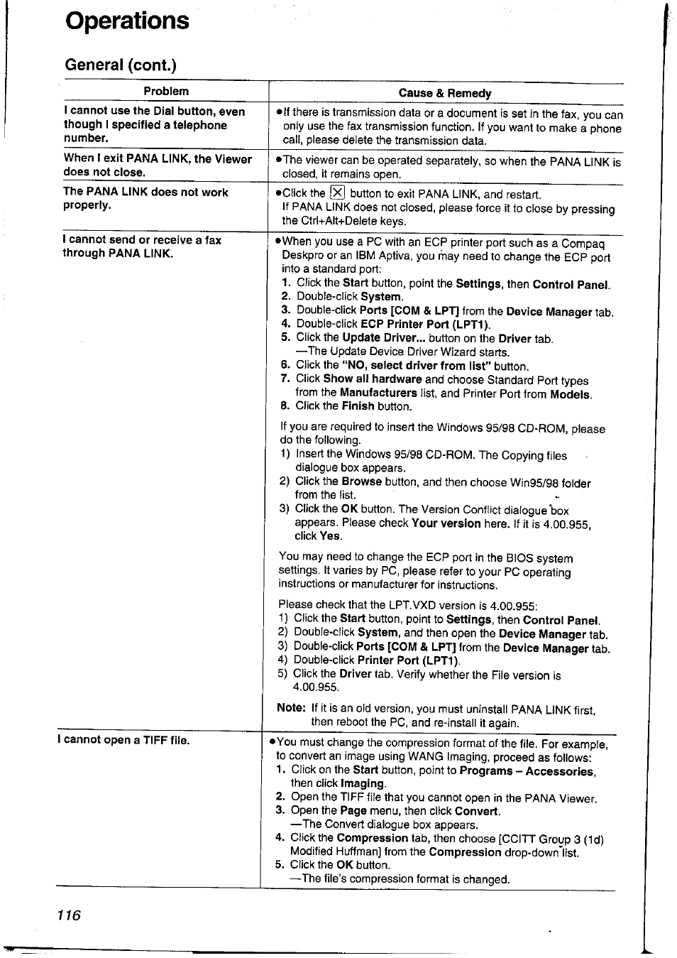 General (cont.), Operations | Panasonic KXFLM600NZ User Manual | Page 116 / 139