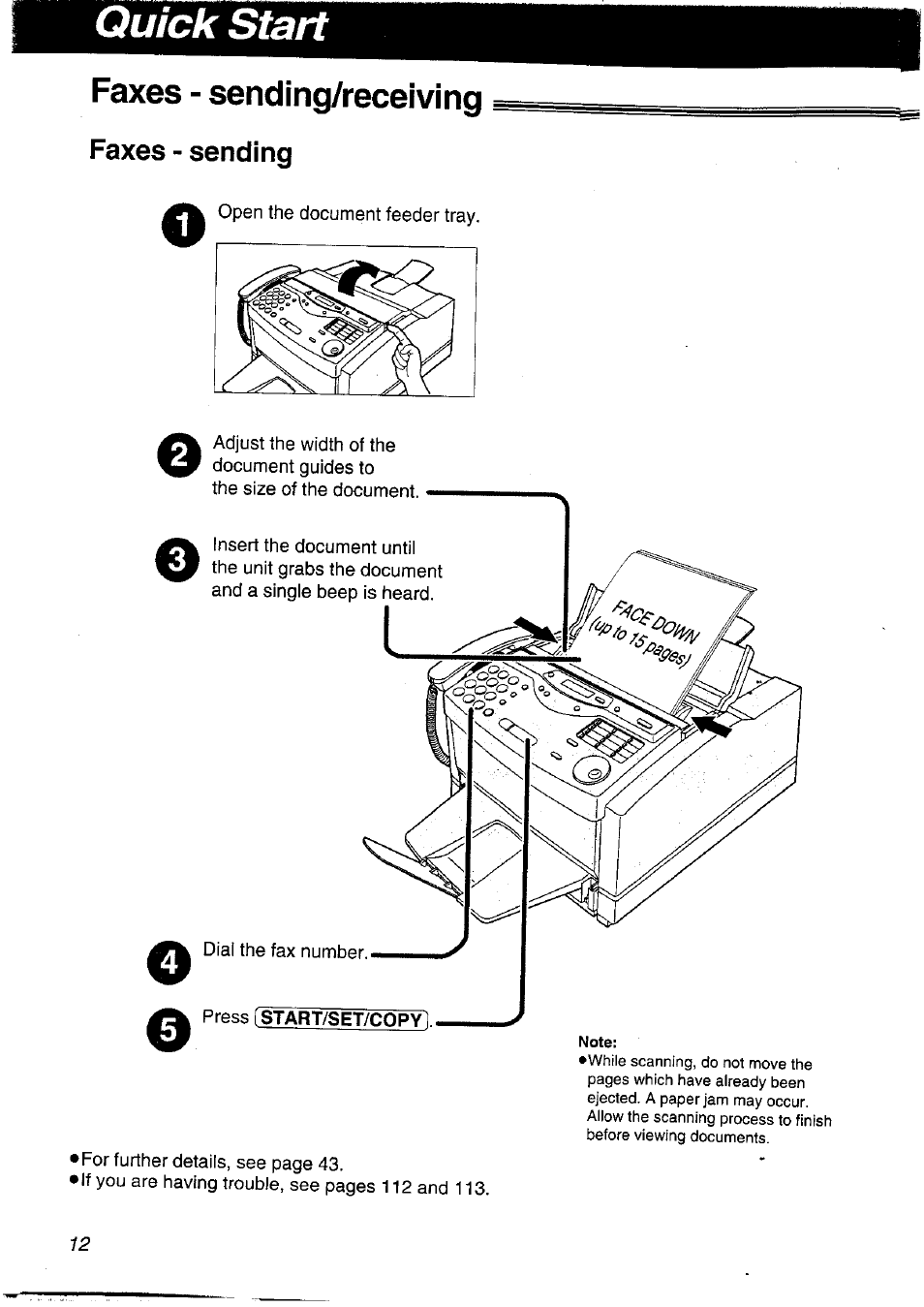 Faxes - sending/receiving, Faxes - sending, Quick start | Panasonic KXFLM600NZ User Manual | Page 12 / 139