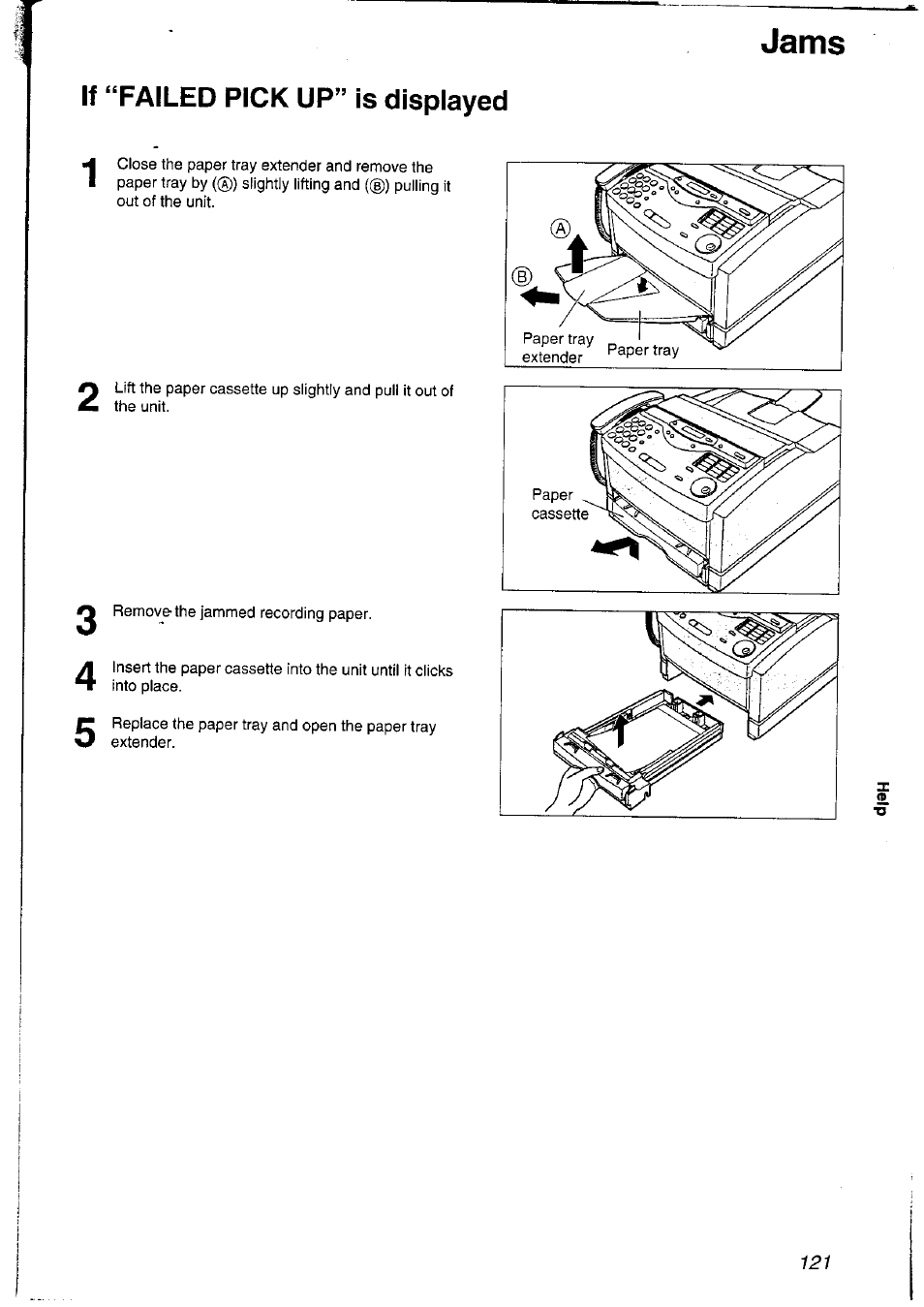 If “failed pick up” is displayed, Jams | Panasonic KXFLM600NZ User Manual | Page 121 / 139