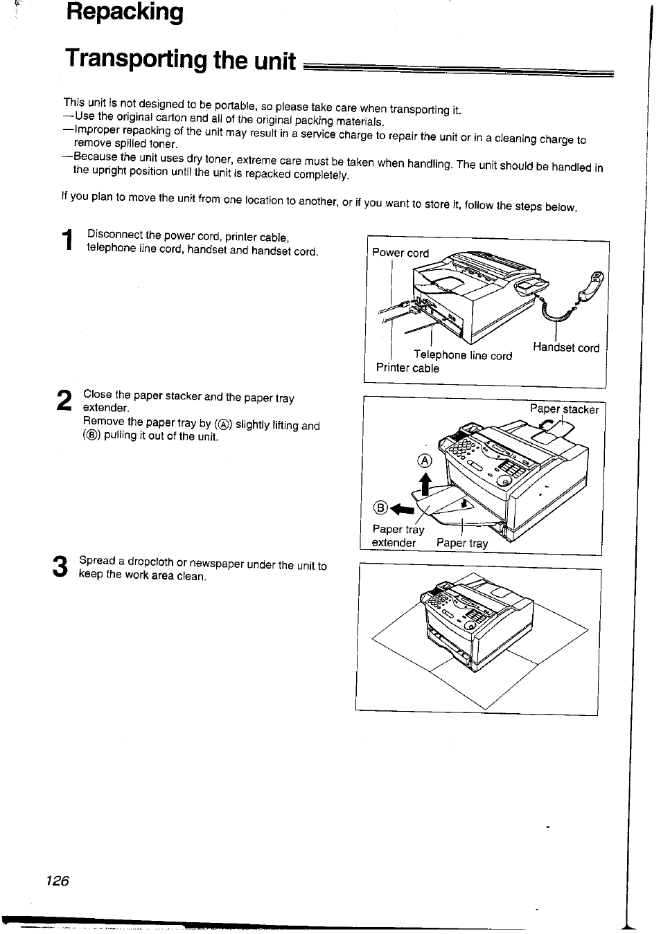 Repacking transporting the unit | Panasonic KXFLM600NZ User Manual | Page 126 / 139