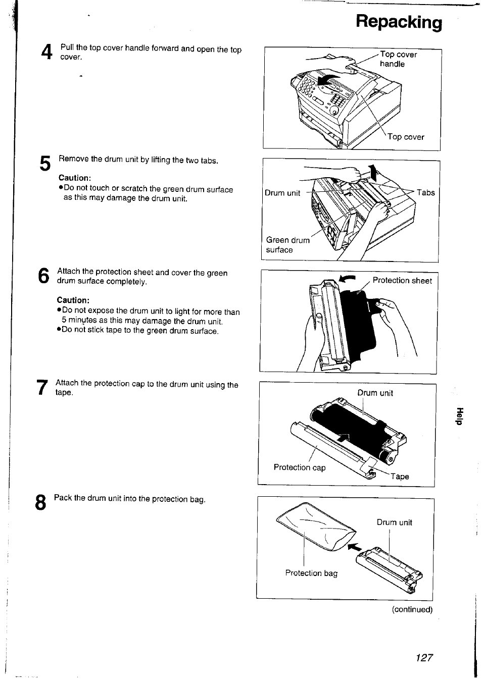 Repacking, Caution | Panasonic KXFLM600NZ User Manual | Page 127 / 139