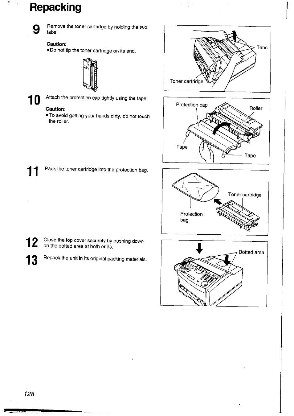 Caution, Repacking | Panasonic KXFLM600NZ User Manual | Page 128 / 139