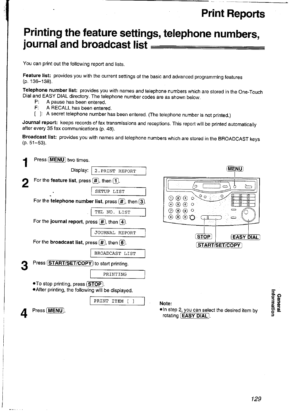 Print reports, Note | Panasonic KXFLM600NZ User Manual | Page 129 / 139