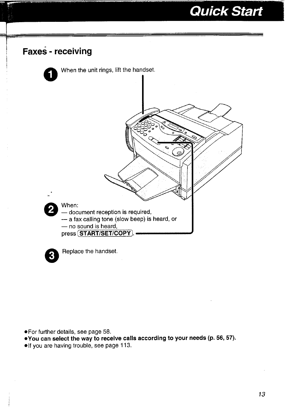 Faxes - receiving, Quick start | Panasonic KXFLM600NZ User Manual | Page 13 / 139
