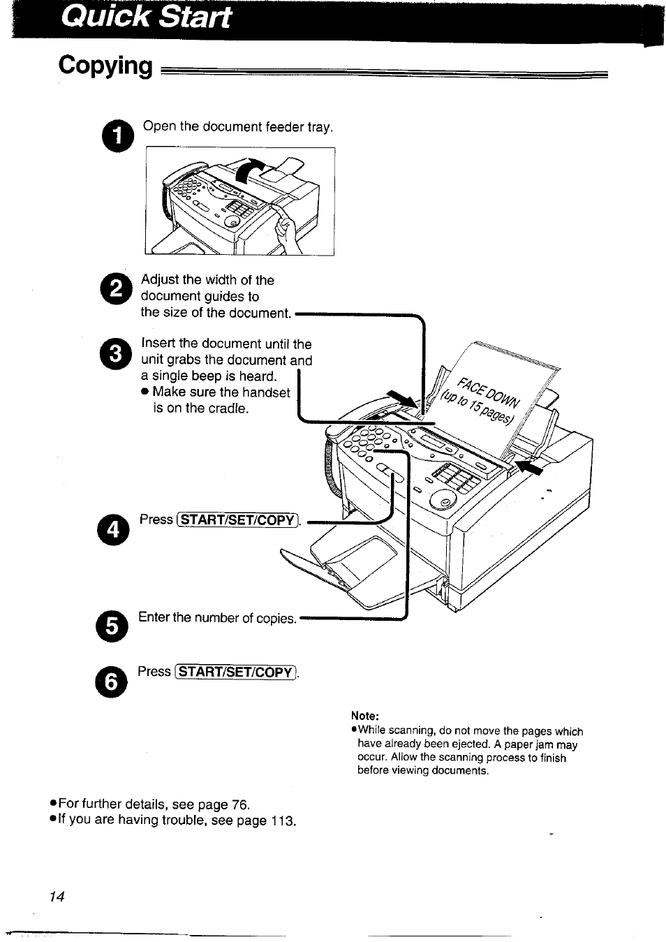 Copying, Oe e o | Panasonic KXFLM600NZ User Manual | Page 14 / 139