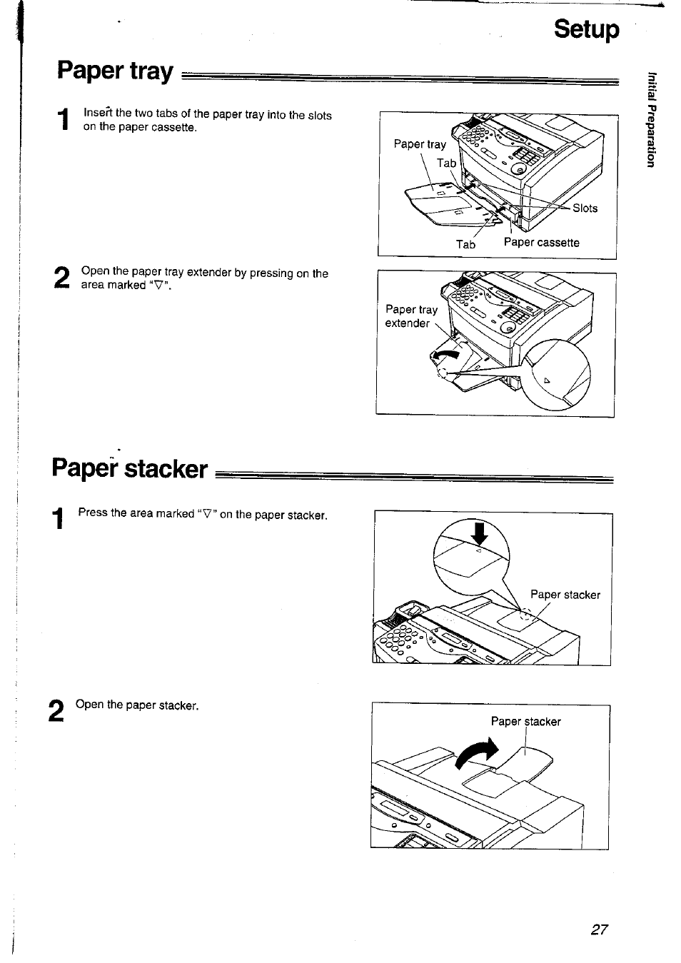 Paper tray, Paper stacker, Paper tray paper stacker | Setup paper tray | Panasonic KXFLM600NZ User Manual | Page 27 / 139