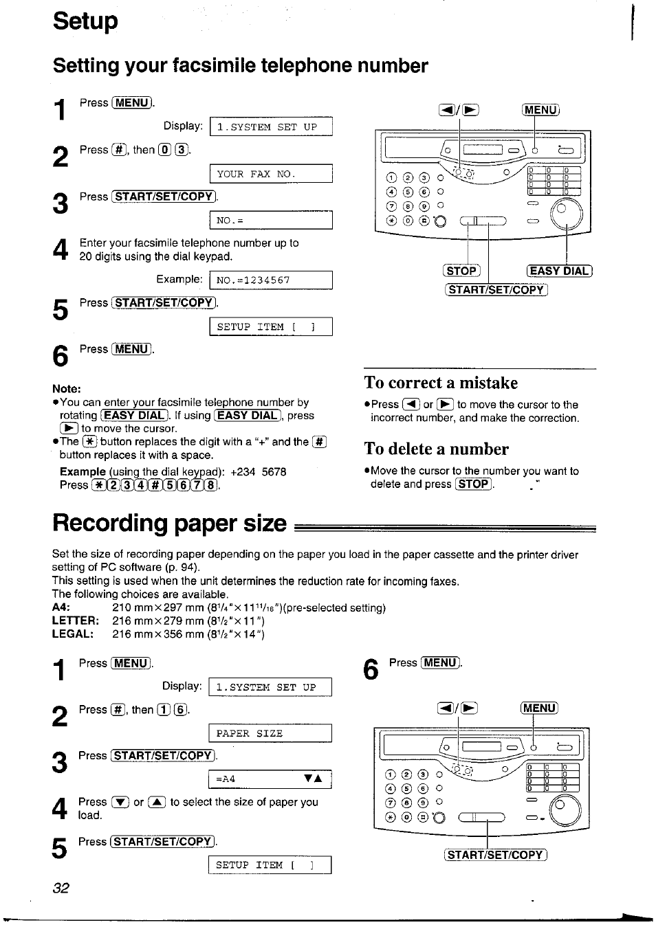 Press [start/set/copy]. press fmenul, Note, Recording paper size | Press [menu, Press [start/set/copy), Press [ start/set/copy | Panasonic KXFLM600NZ User Manual | Page 32 / 139