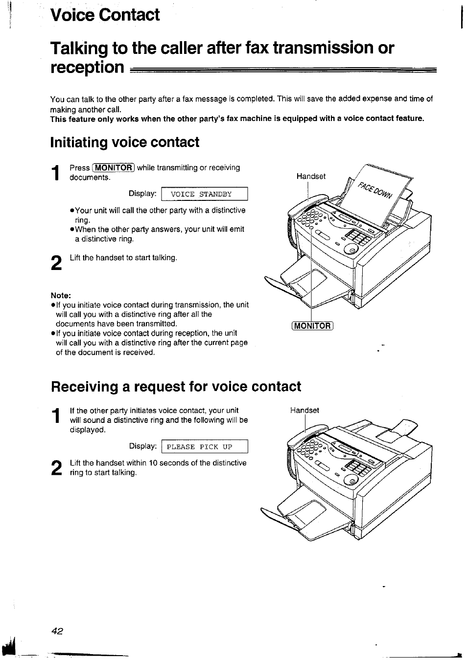 Voice contact, Initiating voice contact, Note | Receiving a request for voice contact | Panasonic KXFLM600NZ User Manual | Page 42 / 139