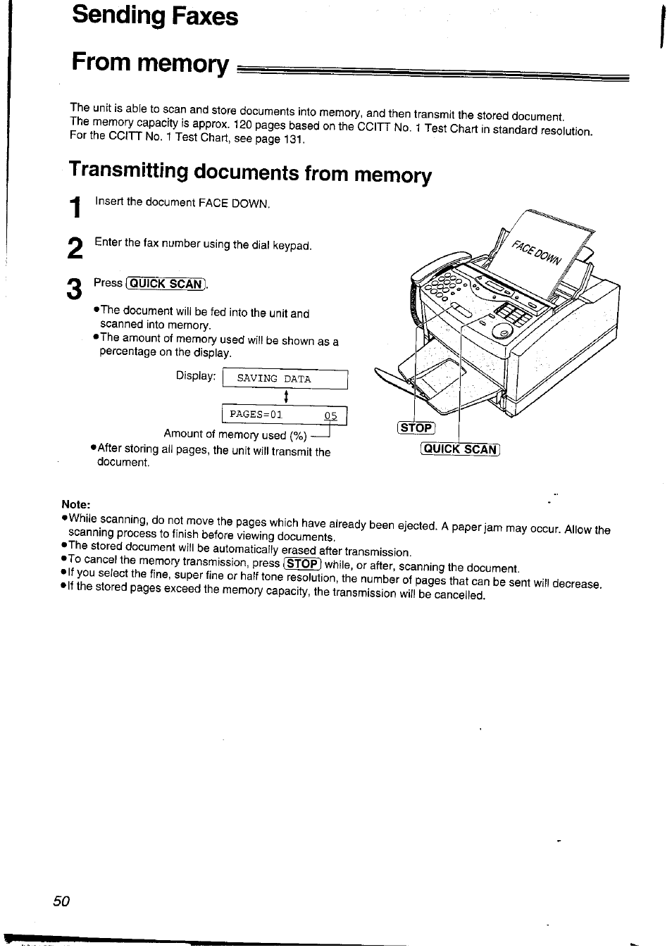 Sending faxes from memory, Transmitting documents from memory | Panasonic KXFLM600NZ User Manual | Page 50 / 139