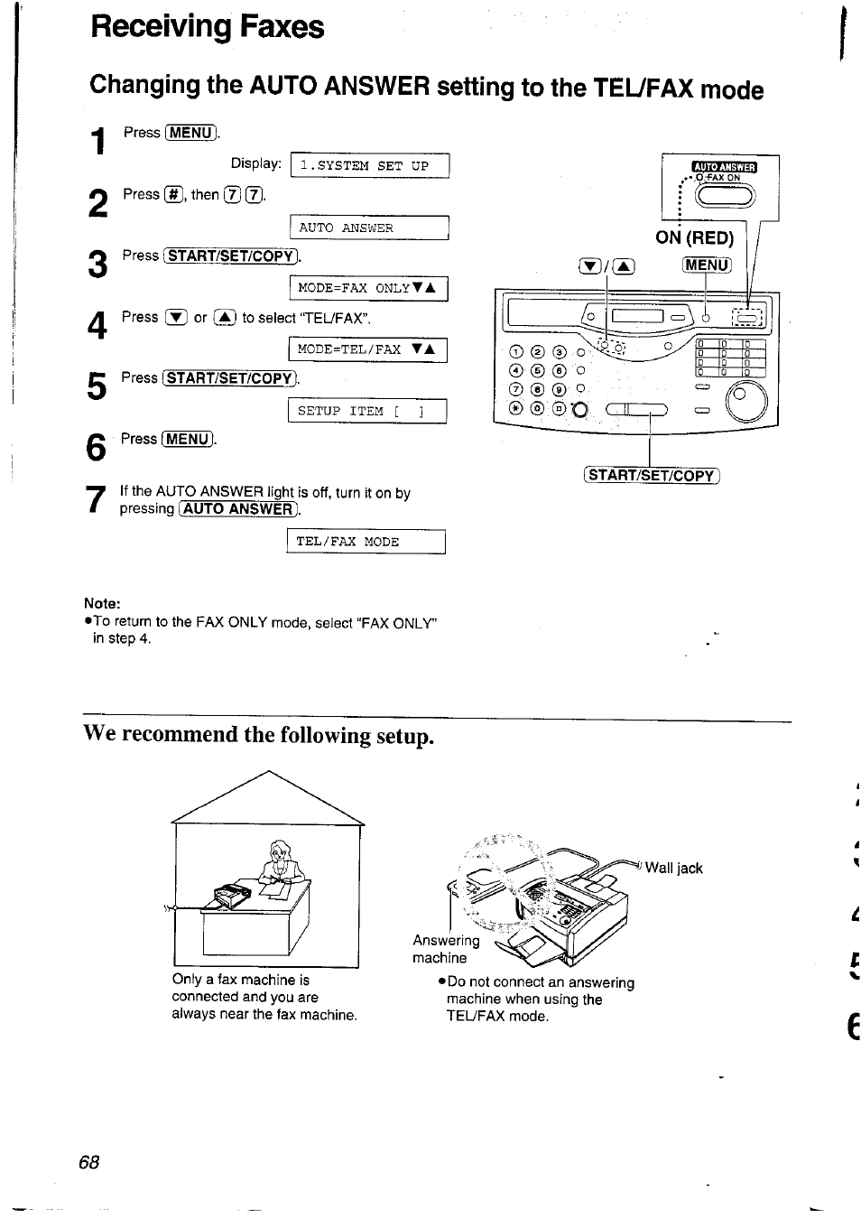 Receiving faxes, We recommend the following setup | Panasonic KXFLM600NZ User Manual | Page 68 / 139