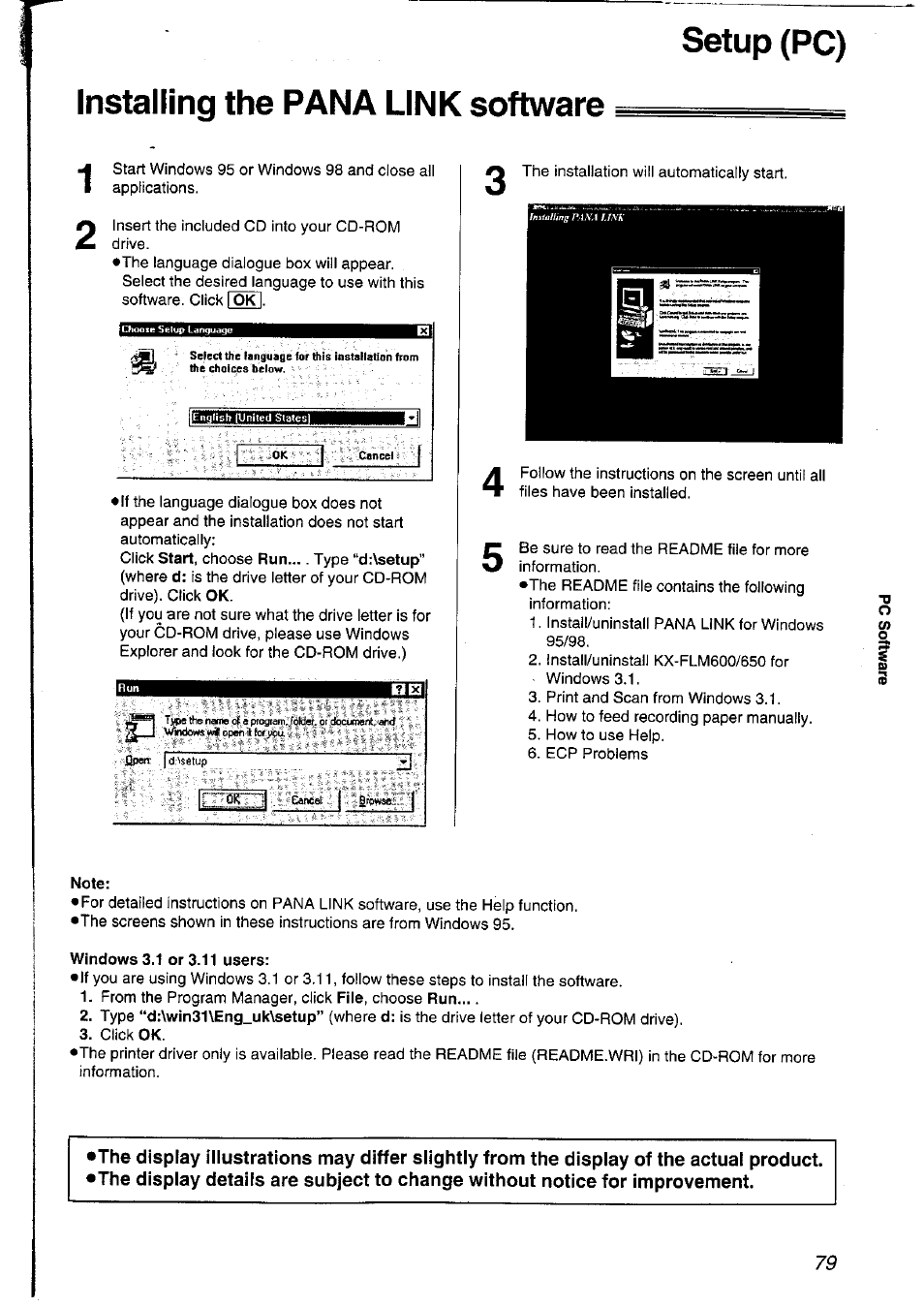 Setup (pc), Installing the pana link software, Setup (pc) installing the pana link software 1 2 | Panasonic KXFLM600NZ User Manual | Page 79 / 139